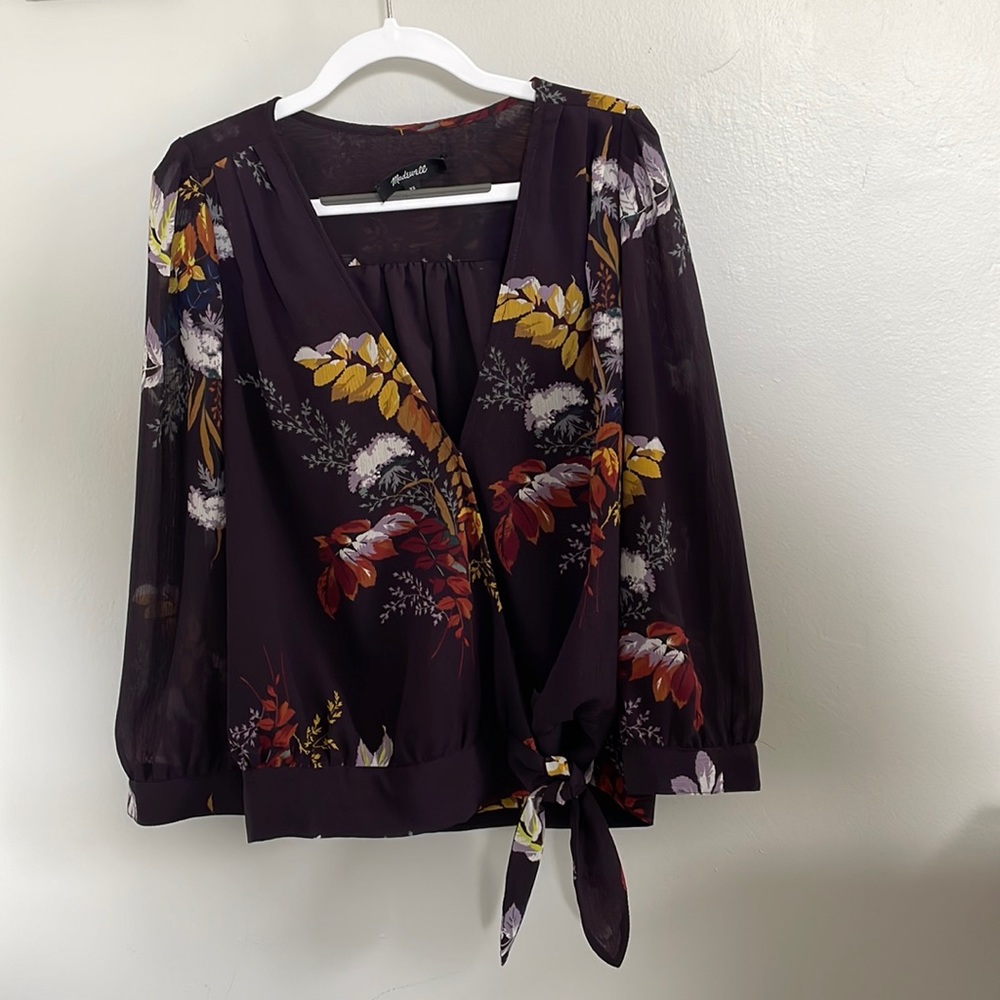 Madewell purple wrap floral blouse